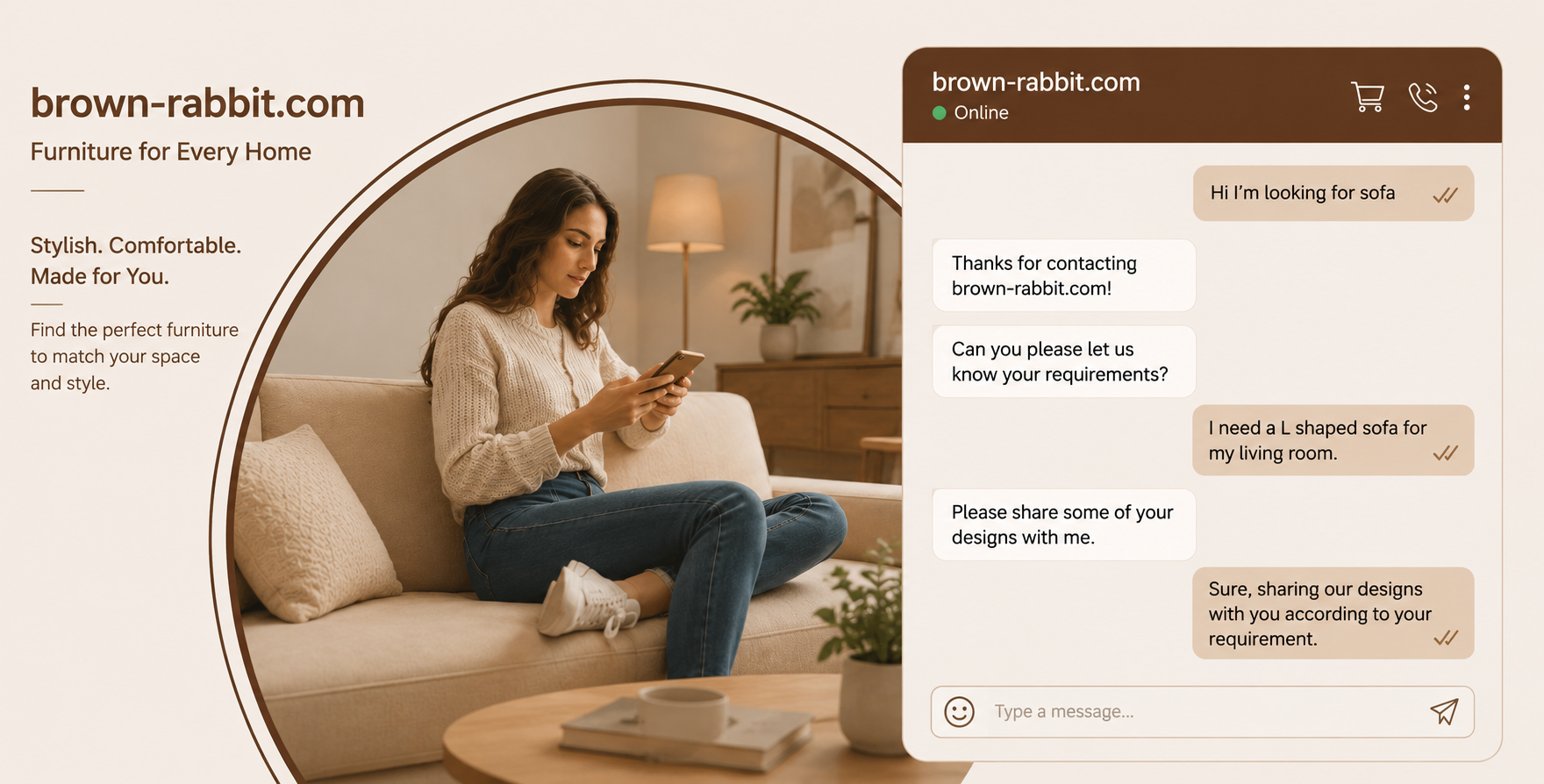 chat with furniture expert at brown rabbit