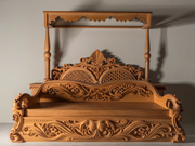 Ornate Hand-Carved Teak Bed – Luxurious Wooden Furniture for Your Home