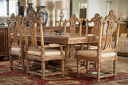 Modern Hand-Carved Teak Wood Dining Table Set with Rustic Charm