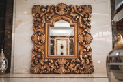 Luxury Hand-Carved Wooden Mirror Frame - Teak Finish