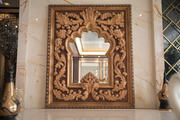 Exquisite Hand-Carved Teak Wood Mirror Frame for Living Room