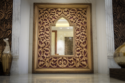 Artistic Wooden Mirror Frame - Intricate Teak Carving Details