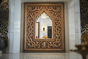 Elegant Teak Wood Wall Mirror Frame with Intricate Hand Carving