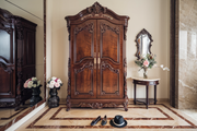 Antique-Style Hand-Carved Teak Wardrobe – Durable and Elegant Design
