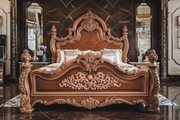 Vintage-Inspired Teak Bed – Hand-Carved Wooden Masterpiece for Elegance