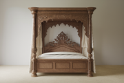 Artisan Hand-Carved Wooden Bed – Durable Teak and Elegant Design