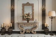 Durable Teak Wood Console Table – Hand Carved with Intricate Frame Design