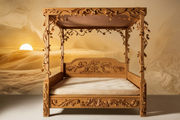 Artisan Hand-Carved Teak Bed – Durable and Elegant Wooden Design