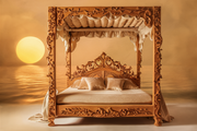 Grand Hand-Carved Wooden Bed – Premium Teak Wood with Intricate Details