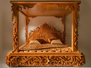 Ornate Hand-Carved Wooden Bed – Luxurious Teak with Vintage Appeal