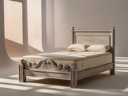 Durable Hand-Carved Wooden Bed – Solid Teak with Intricate Details