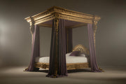 Majestic Teak Wood Four Poster Bed – Fully Hand Carved Canopy Bed for Master Suites