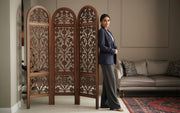 Vintage-Style Hand Carved Room Divider in Premium Teak Wood | Decorative Folding Privacy Screen