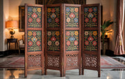 Ornate Teak Wood Room Divider – Hand Carved Folding Panel with Ethnic Design for Living Space Elegance
