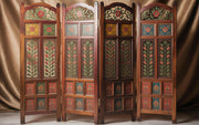 Solid Teak Wood Handcrafted Room Divider | Durable 4-Panel Folding Screen | Antique Wooden Partition
