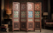 Teak Wood Folding Room Divider – Intricately Hand Carved Partition Screen for Home & Office Use