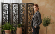 Traditional Teak Wood Room Divider – Artistic Hand Carved Folding Screen for Rustic Interior Charm