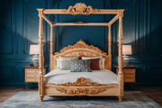 Ornate Hand-Carved Teak Bed – Luxury Wooden Furniture for Timeless Style