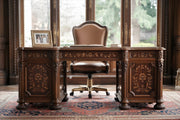 Traditional Hand Carved Teak Study Desk with Chair – Elegant Craftsmanship & Ergonomic Comfort