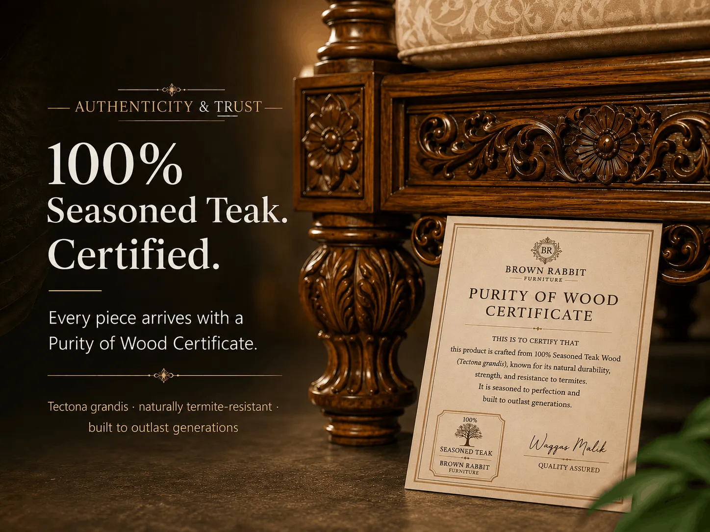 Certificate of purity of teak wood 