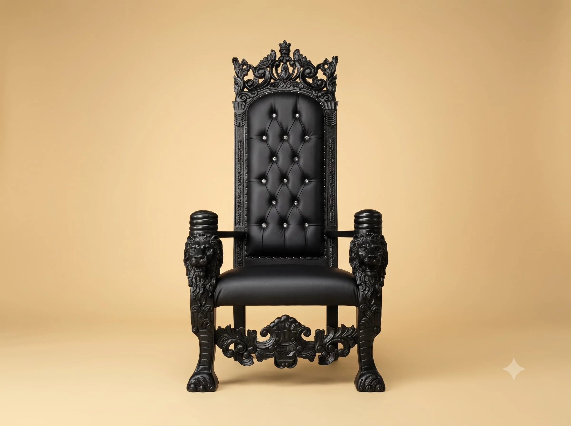 Gothic Throne Chair in Carved Teak with Lion Arms and an Ebonised Finish