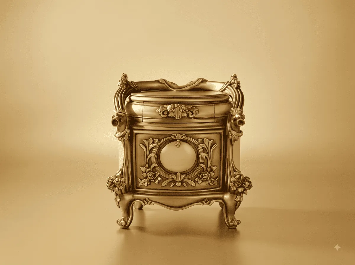 Small Side Table in Carved Teak - Gold with Drawer and Cupboard