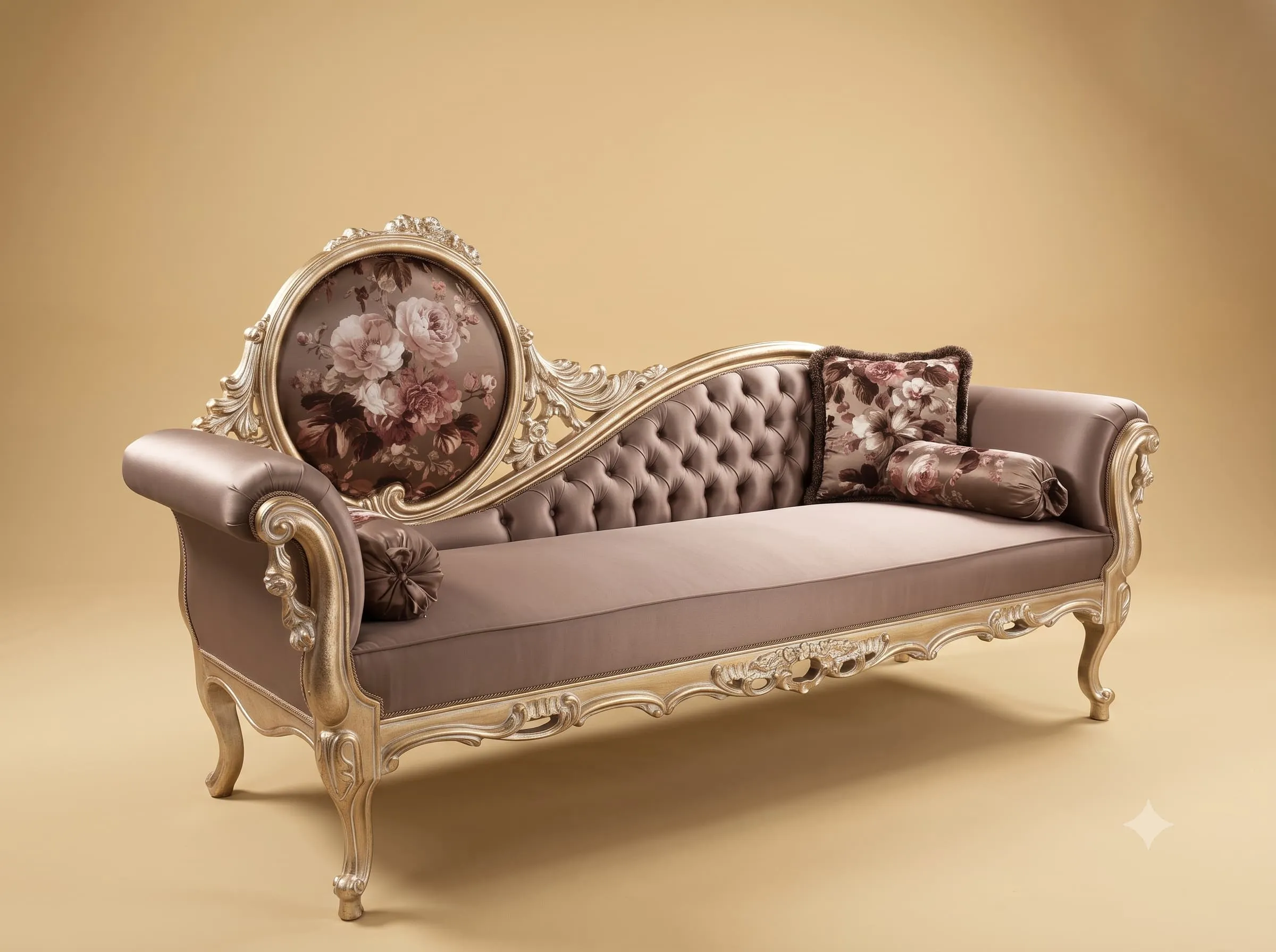 Diwan Sofa in Silver Leaf Teak with Oval Medallion Back
