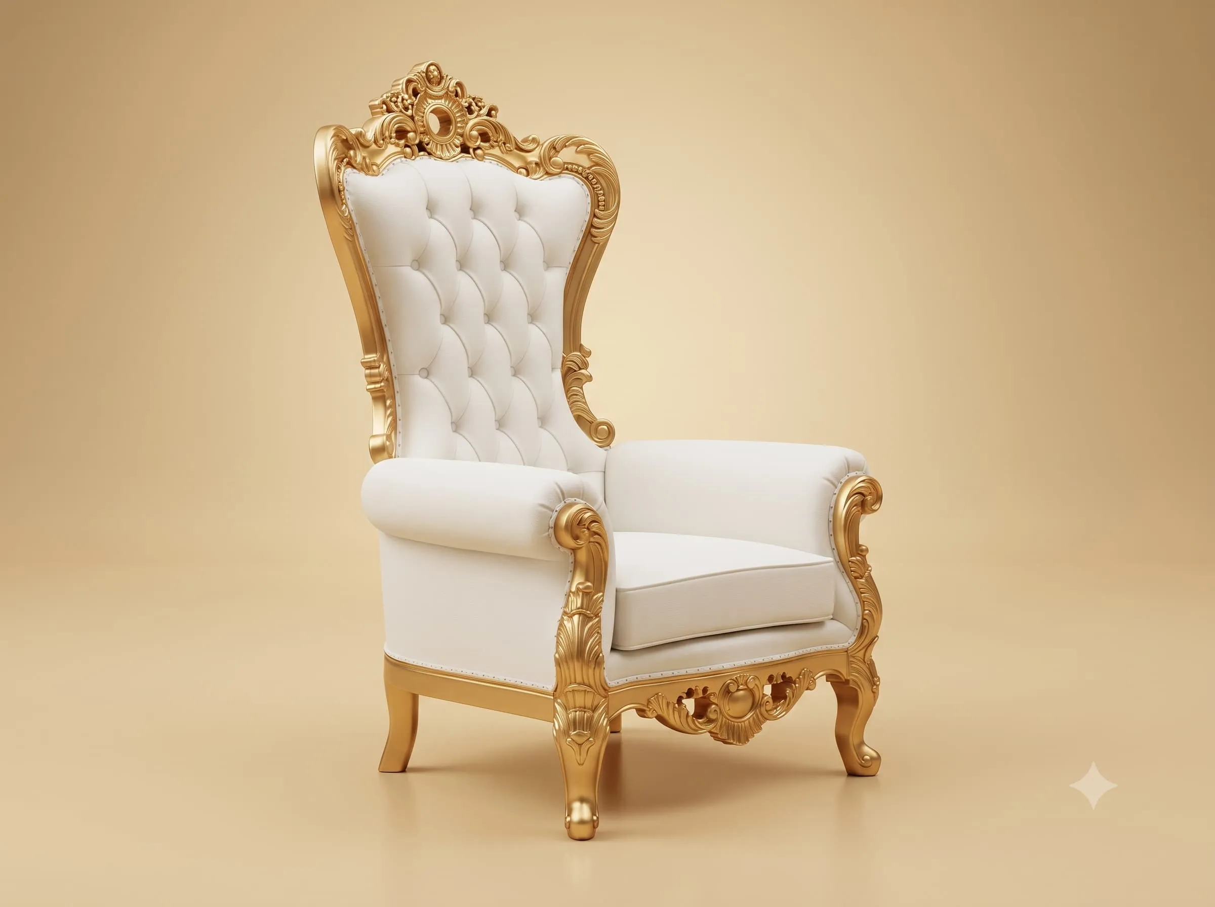 White High Back Chair in Carved Teak with a Gilded Frame and Loose Cushion