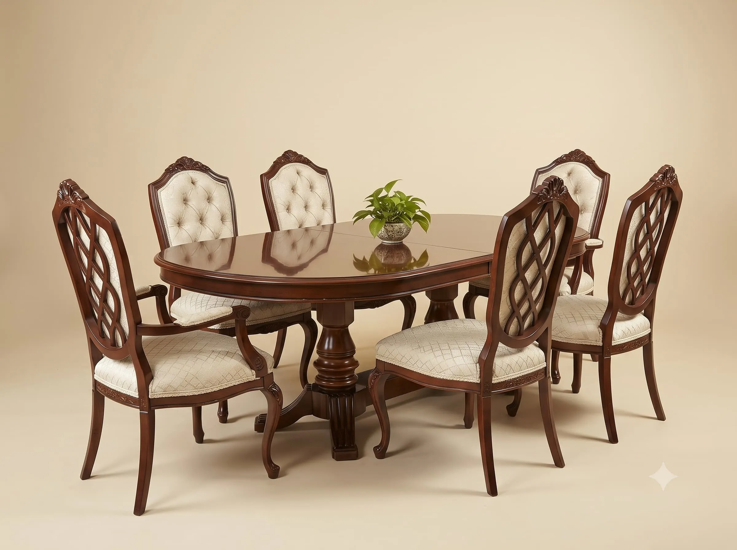 Extendable Dining Table Set in Solid Teak with Lattice Back Chairs