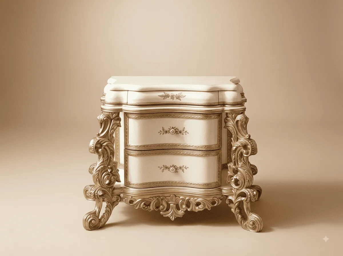 Carved Side Table in Solid Teak - Pearl with Openwork Scroll Legs