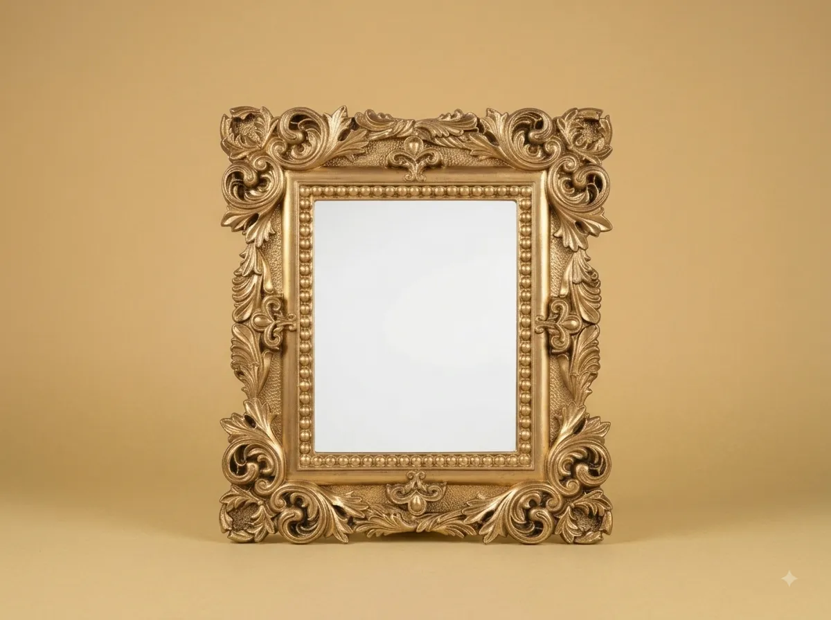 Square Mirror in Gilded Teak with Corner Rosettes and a Punched Ground
