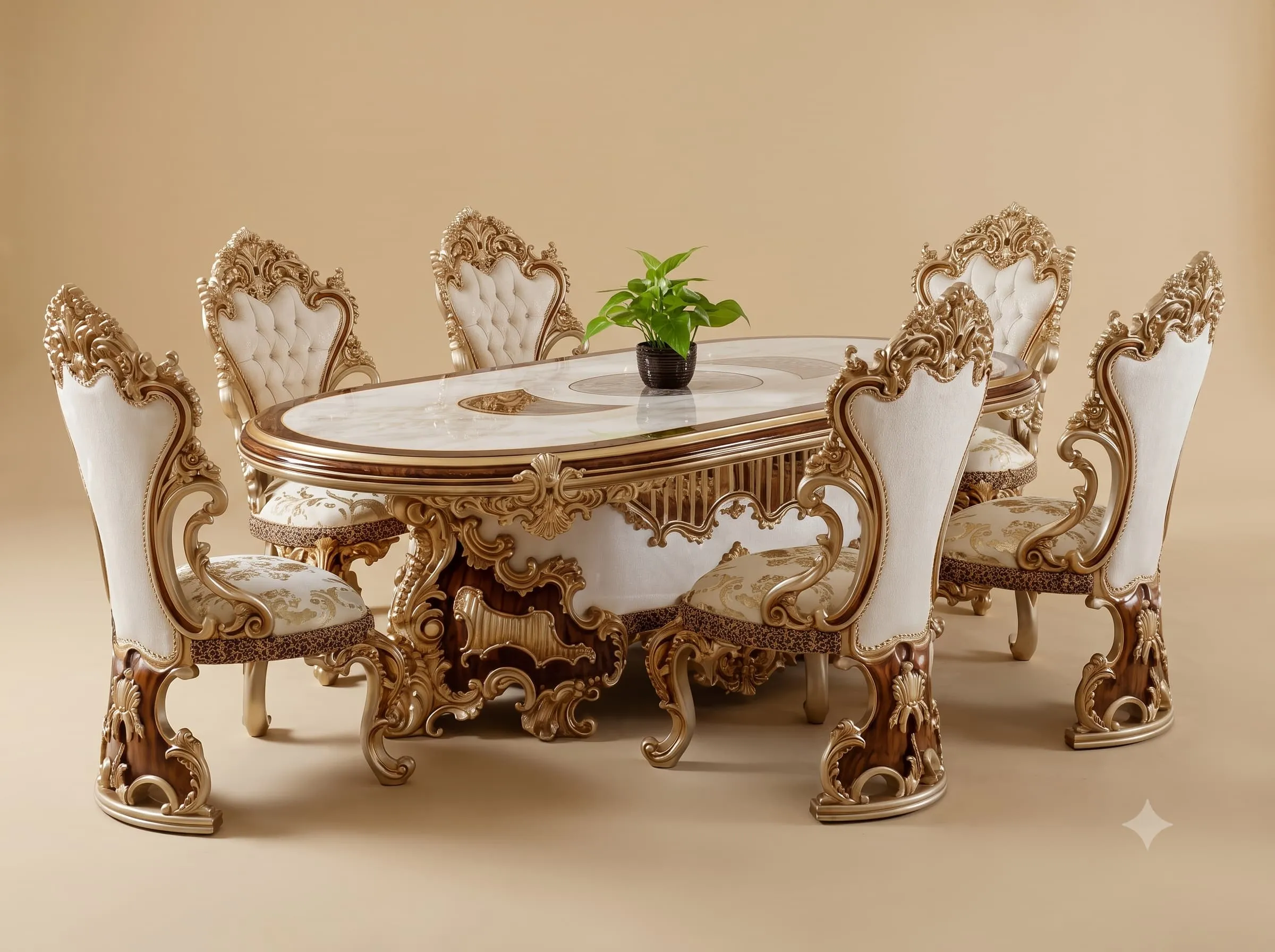 Handcrafted Dining Table Set in Teak with Two Tone Chair Frames
