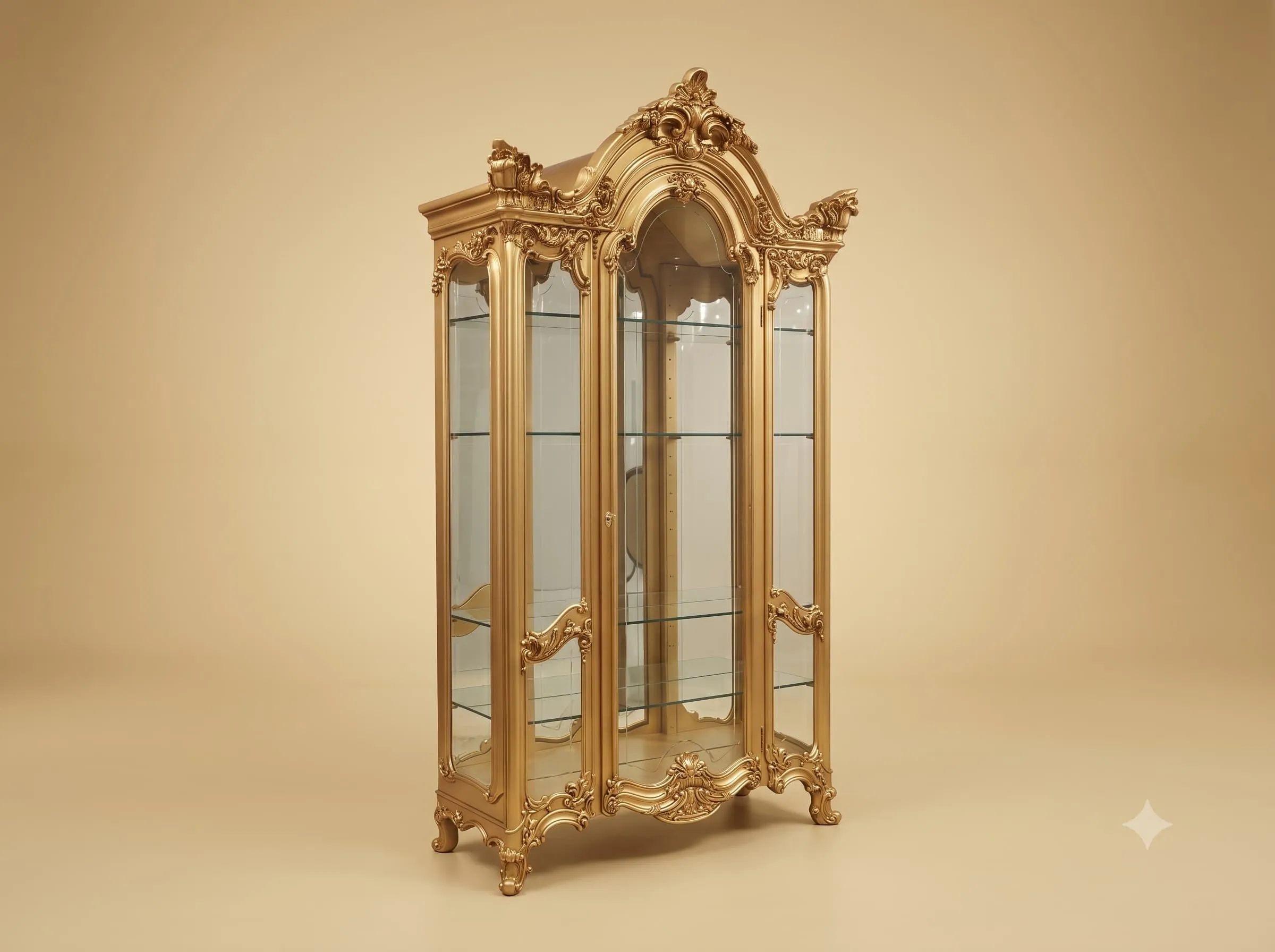 Tall Showcase in Gilded Teak with Single Glazed Door