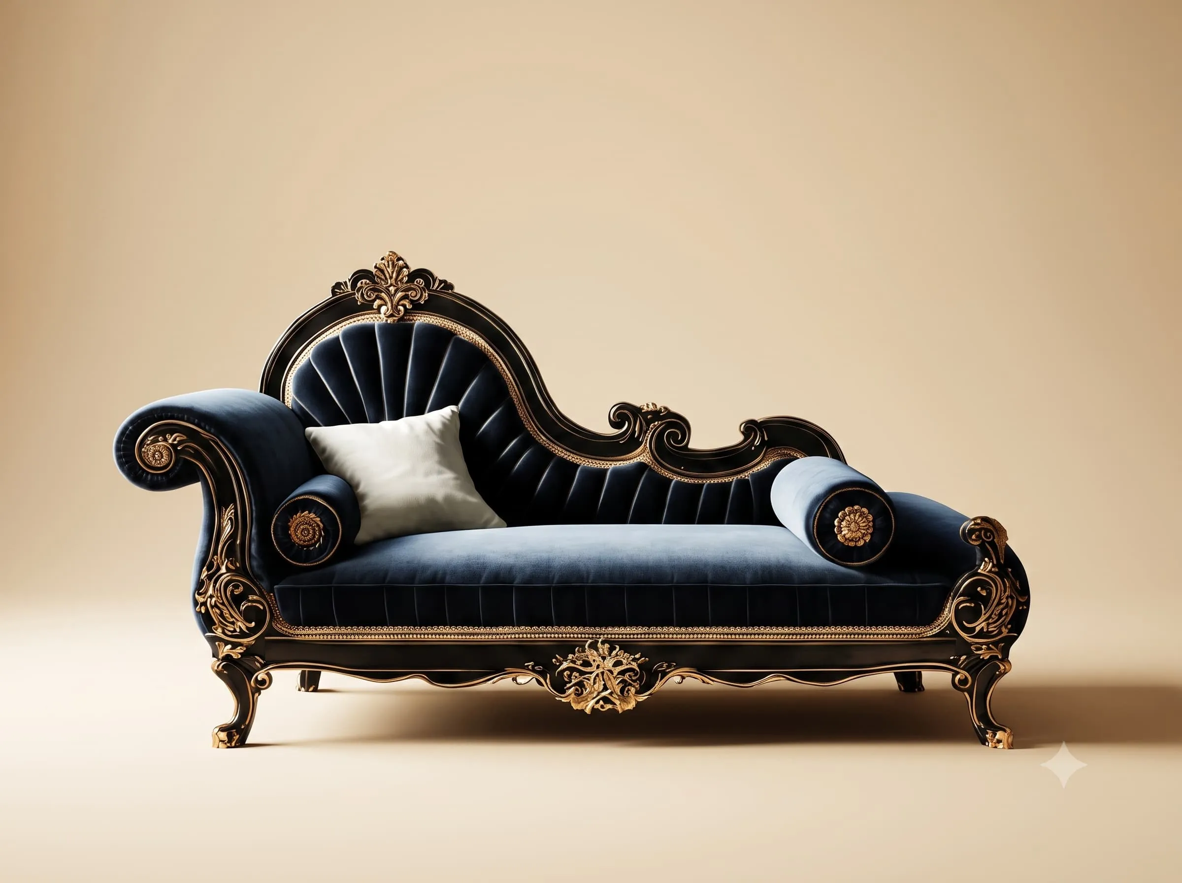 Royal Diwan in Black and Gold with Blue Velvet Upholstery