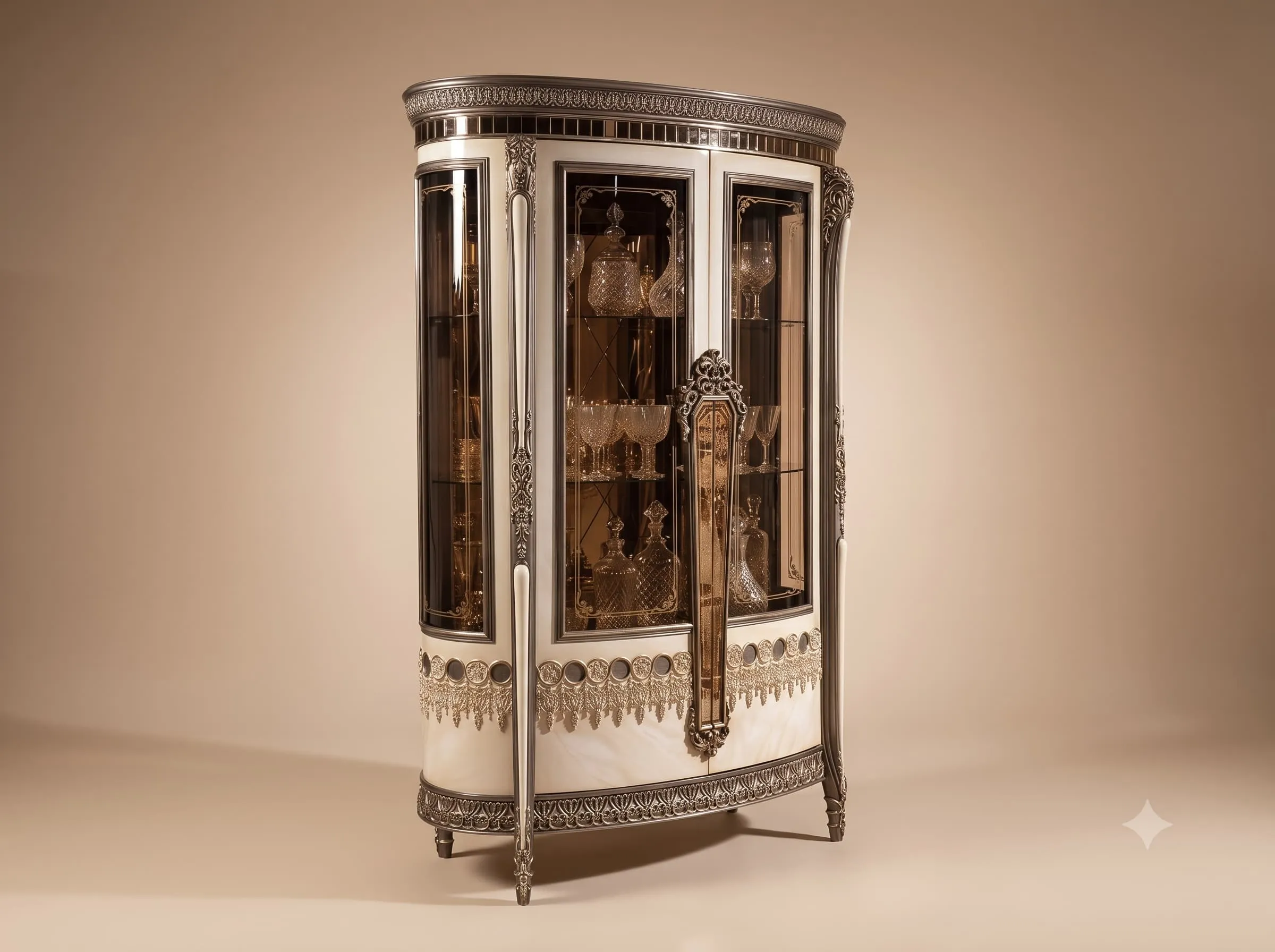 Silver Showcase in Ivory Teak with Pierced Filigree Base Band